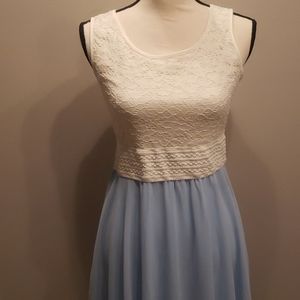 White and light blue dress